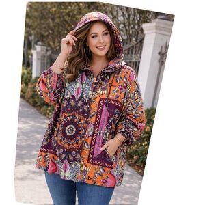 STATEMENT BOHO PRINT HOODED JACKET